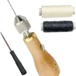 Professional Sewing Awl Hand Stitcher Repair Tool Kit for Leather and Heavy Fabrics with 2PCS Needles, 1PC Coil and Yarn/Threads