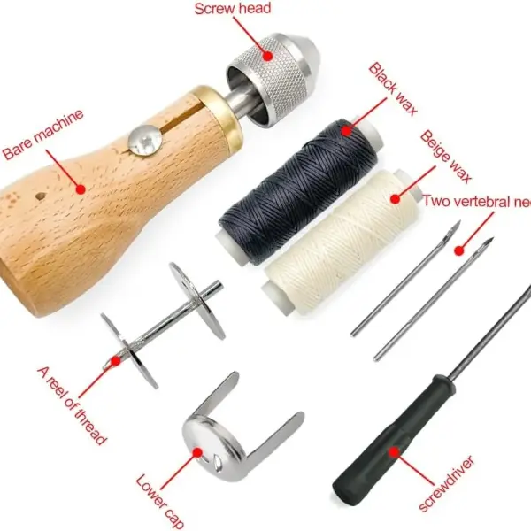 Professional Sewing Awl Hand Stitcher Repair Tool Kit for Leather and Heavy Fabrics with 2PCS Needles, 1PC Coil and Yarn/Threads