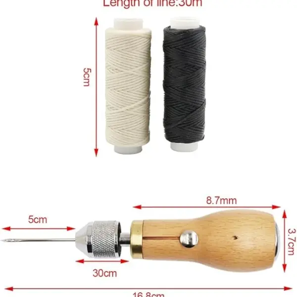 Professional Sewing Awl Hand Stitcher Repair Tool Kit for Leather and Heavy Fabrics with 2PCS Needles, 1PC Coil and Yarn/Threads