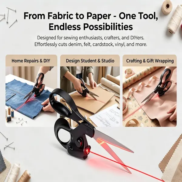 Laser Scissors for Fabric Cutting with Infrared Guide, Professional Sewing Scissors for Tailoring and Quilting, Ultra Sharp Straight Cut Fabric Scissors for Leather, Denim