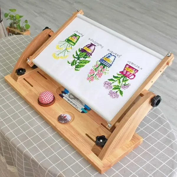 Adjustable Wood Embroidery Stand with Rotating Lap Frame, Ideal for Cross Stitch, Tapestry, and DIY Sewing Projects