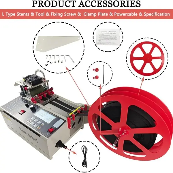Webbing Cutting Machine 5inch LCD Display, Braided Tape Cutting Machine for Ribbon, Zipper, Nylon Tape