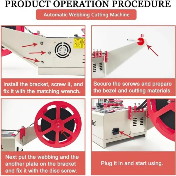 Webbing Cutting Machine 5inch LCD Display, Braided Tape Cutting Machine for Ribbon, Zipper, Nylon Tape