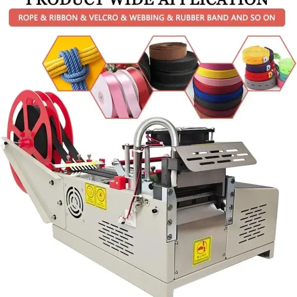 Webbing Cutting Machine 5inch LCD Display, Braided Tape Cutting Machine for Ribbon, Zipper, Nylon Tape