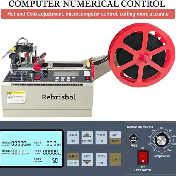 Webbing Cutting Machine 5inch LCD Display, Braided Tape Cutting Machine for Ribbon, Zipper, Nylon Tape